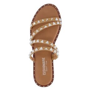 Cushionaire Tonya‎ Studded Strappy Flat Sandals Women’s 7.5 Beige Vegan Leather